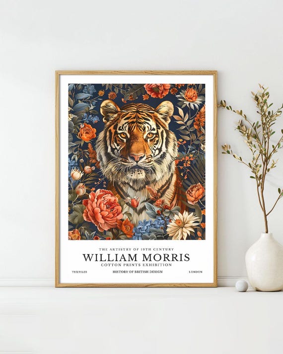William Morris Posters Tiger Animal Art Print Vintage Exhibition Wall Deco William Morris Exhibition Poster