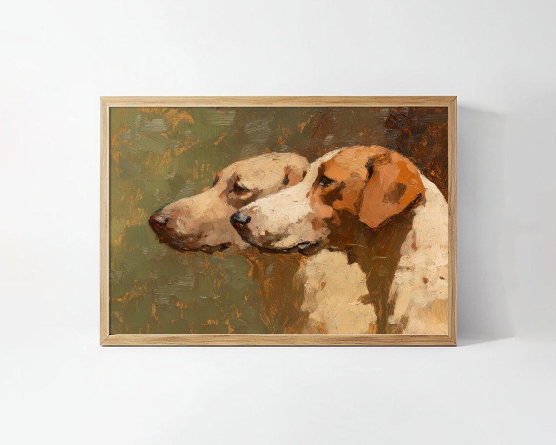 Two Vintage Hound Dogs Profile Classic Oil Painting Style Poster