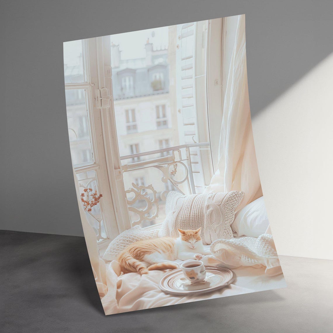 Sleeping Ginger Cat On Paris Windowsill With Coffee Cozy Poster - Image 3