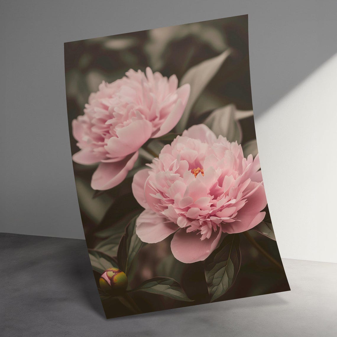 Pink Peonies Blooming Garden Moody Botanical Floral Art Poster - Image 3
