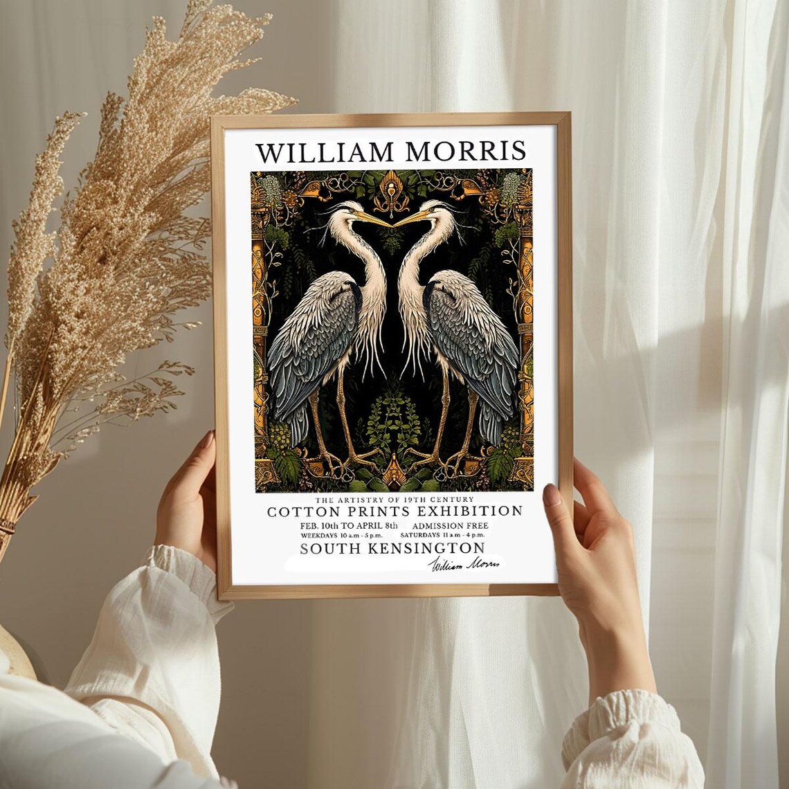 William Morris Two Herons Mirror Ornate Cotton Prints Exhibition Poster - Image 3