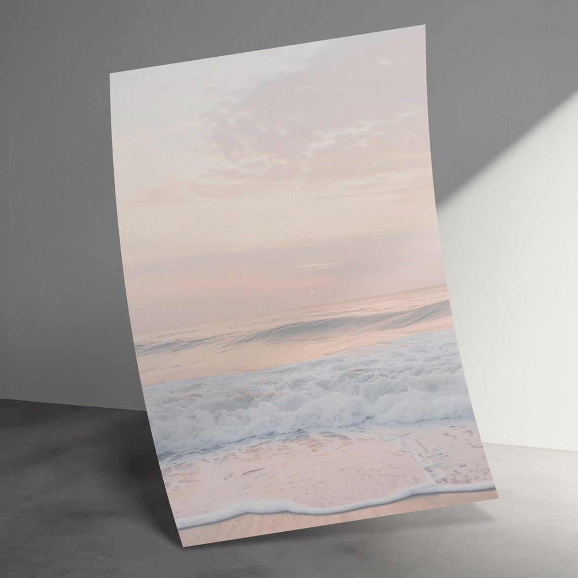 Serene Soft Pink Ocean Sunset Waves Gentle Beach Seascape Poster - Image 3