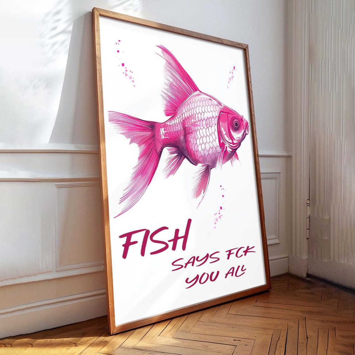 Cheeky Pink Fish Says Fck You All Sarcastic Gift Quote Poster - Image 2