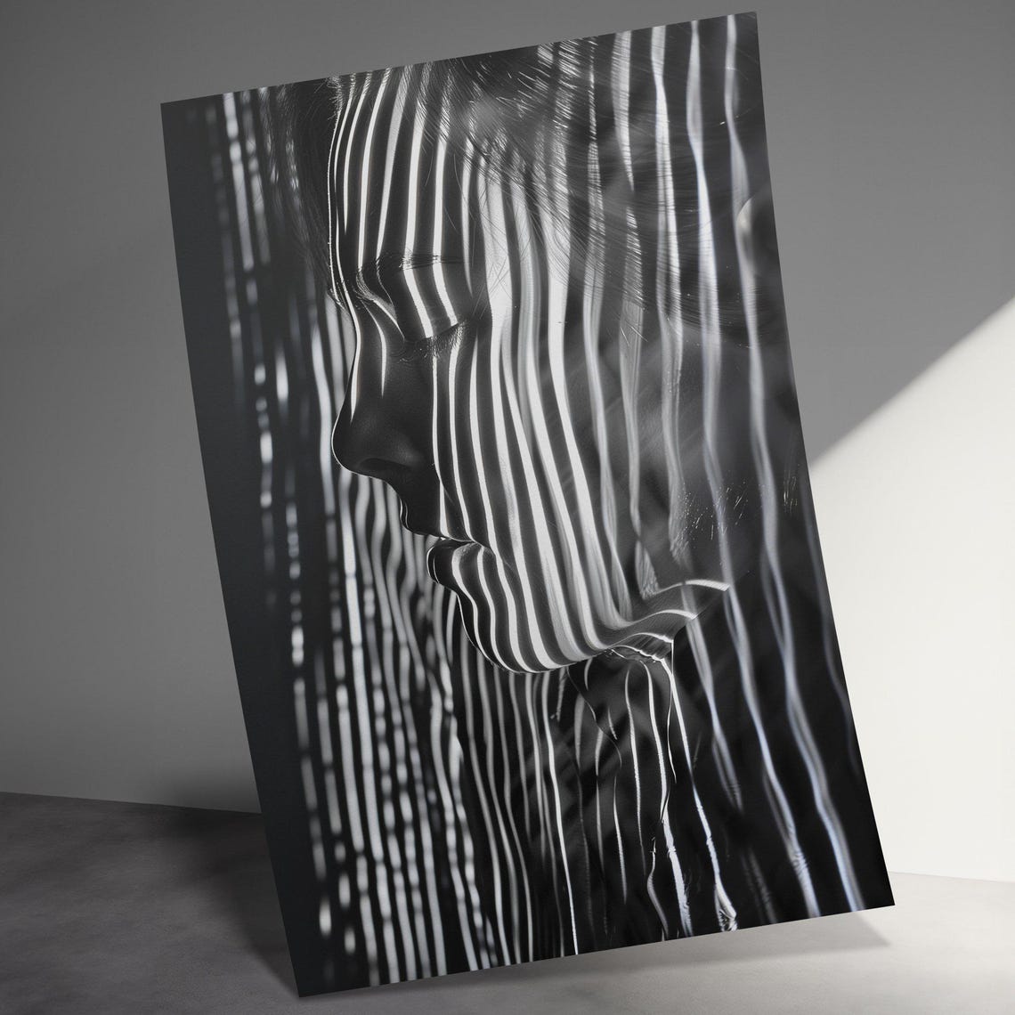 Striking Black And White Profile With Zebra Light Stripes Poster - Image 3
