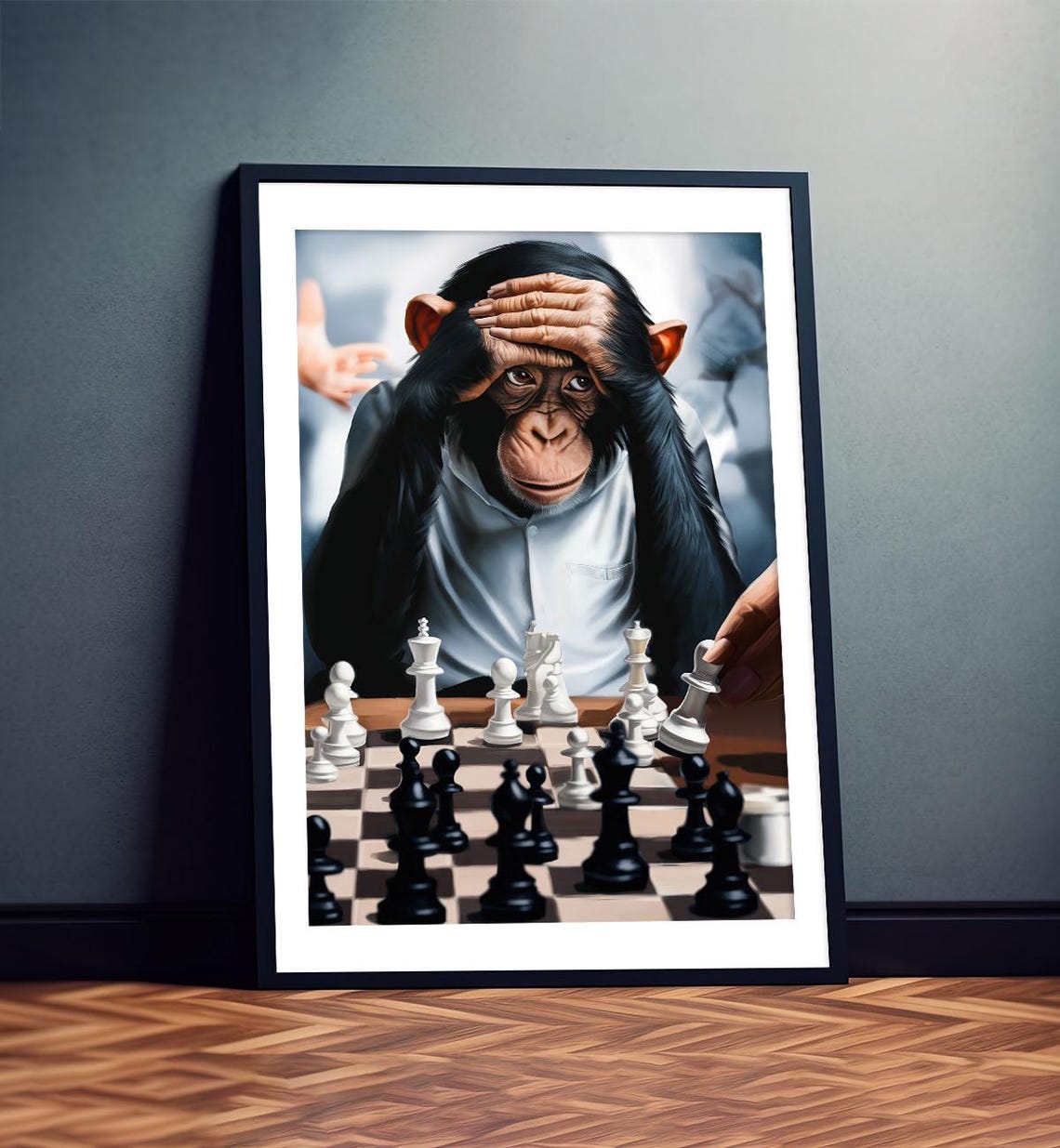Strategic Chimp Chimpanzee Playing Chess Funny Animal Art Poster