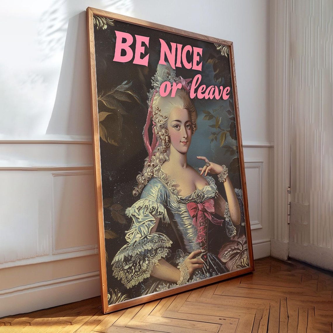 Bold Pink Be Nice Or Leave Altered Vintage Lady Portrait Poster - Image 3