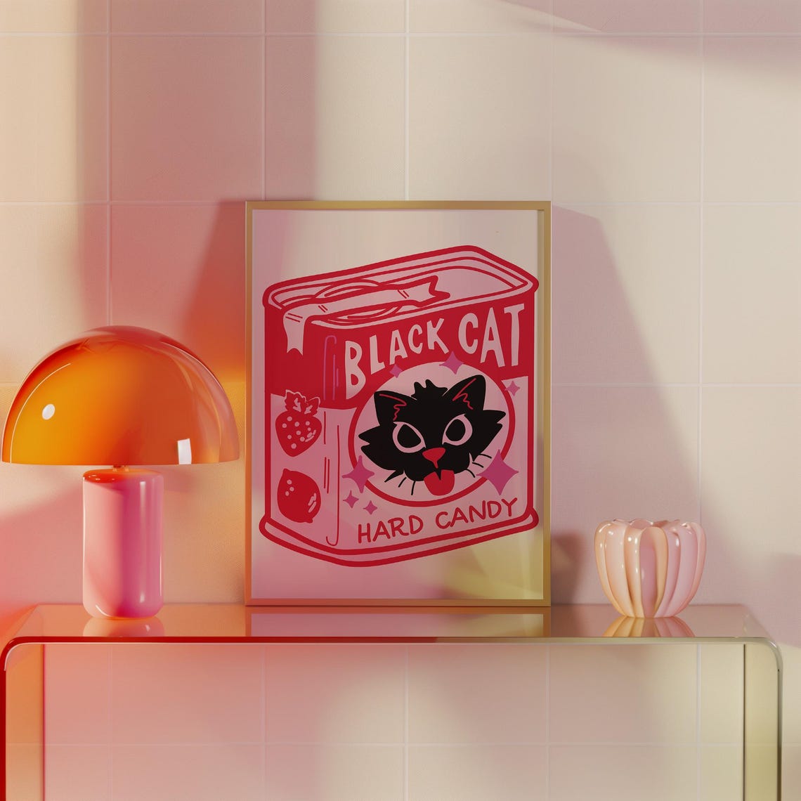 Black Cat Retro Kitchen Art Print - Image 3