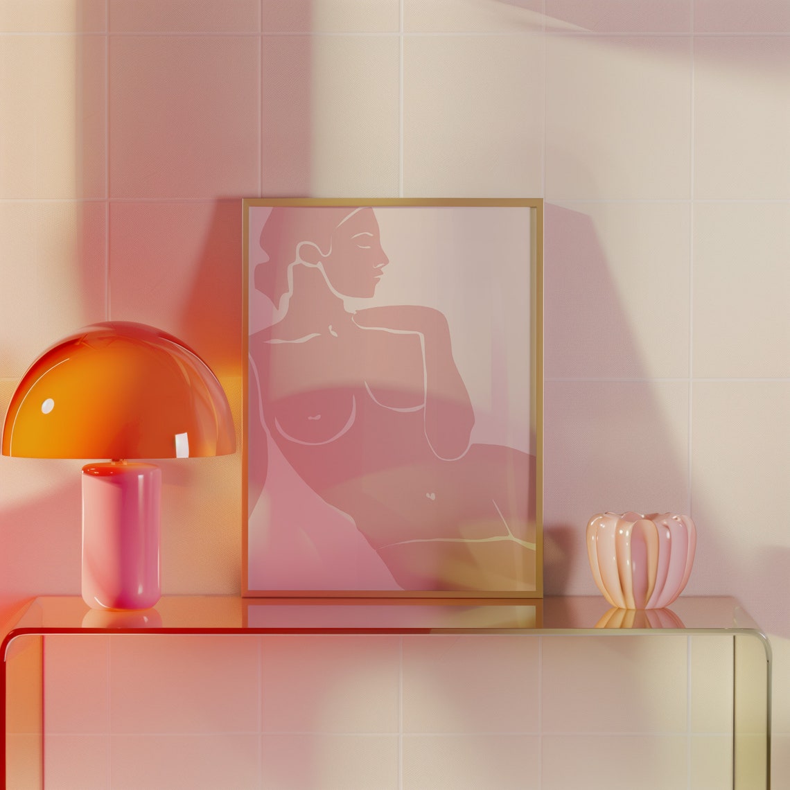 Abstract Female Figure One Line Art Blush Pink Minimalist Wall Poster - Image 4