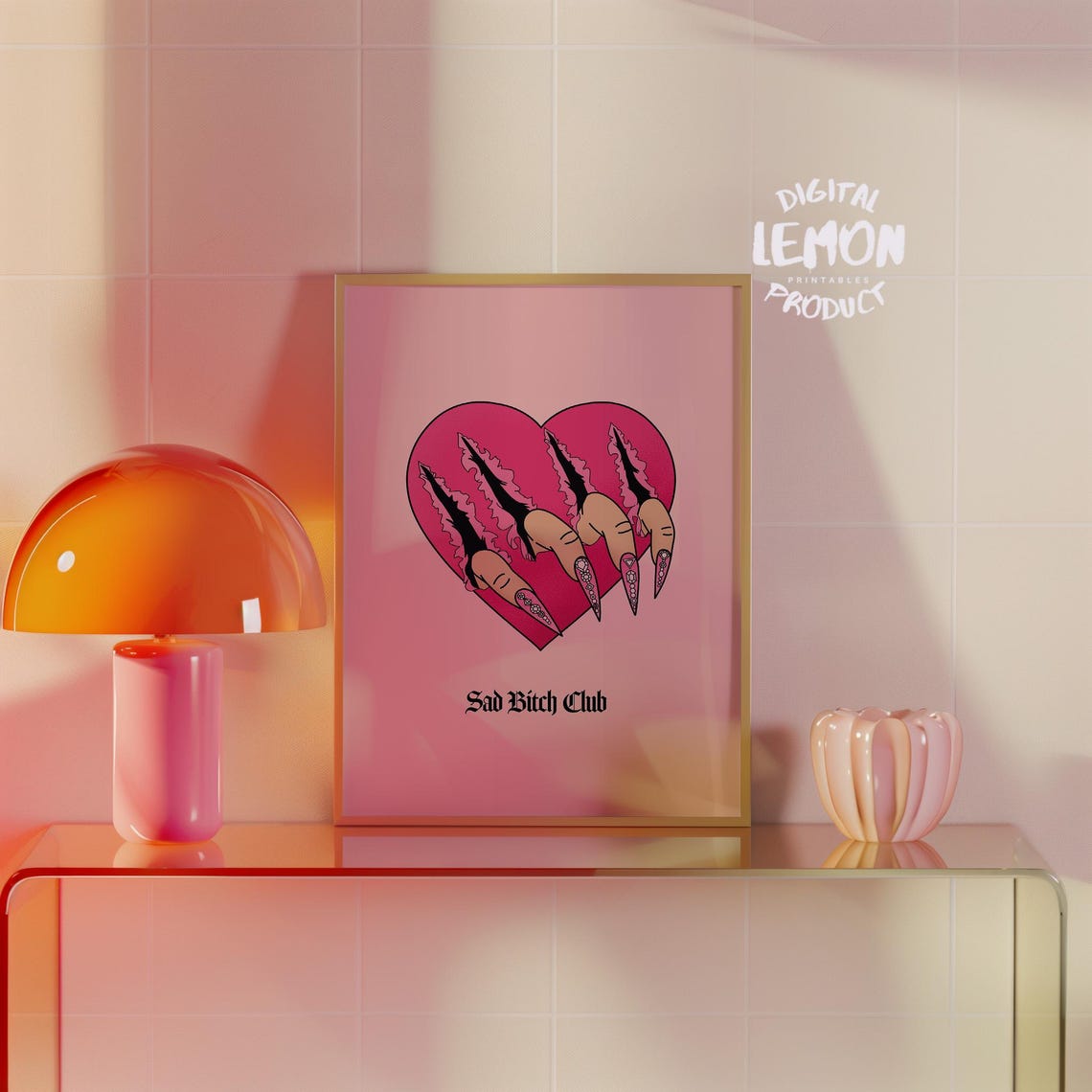 Sad Bitch Club Heart Claw Marks Pink Edgy Gothic Feminist Poster