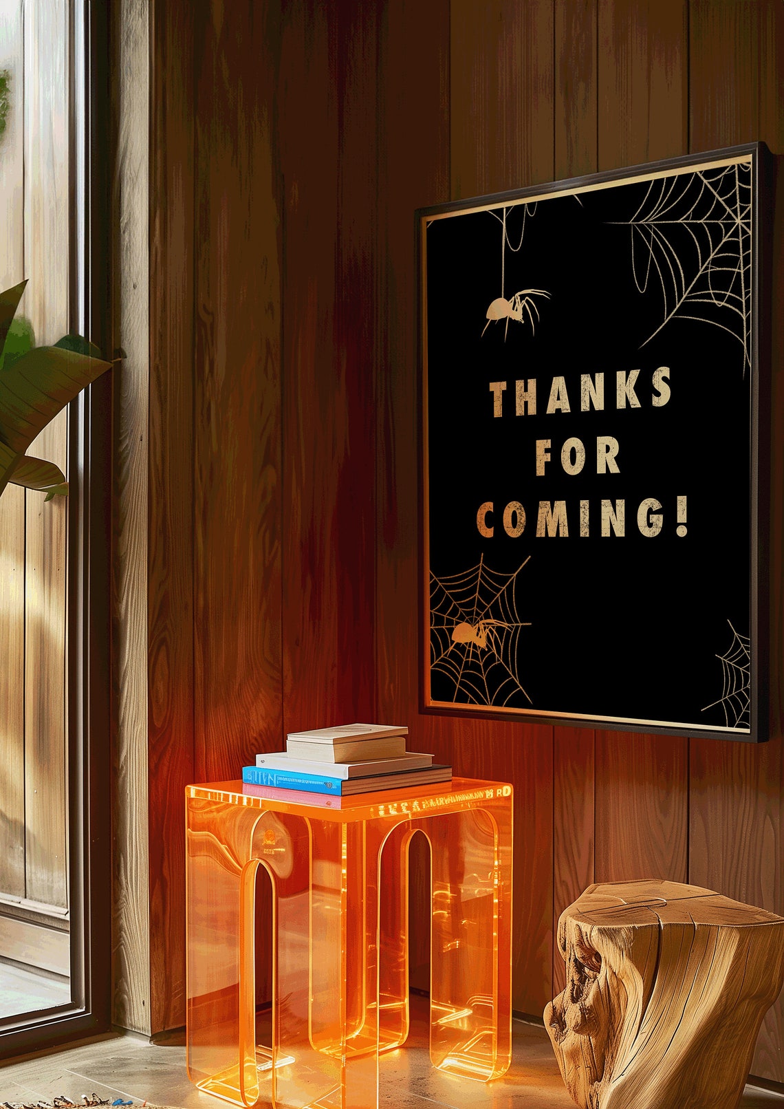Thanks For Coming Halloween Party Sign Spider Web Black Wall Art - Image 3