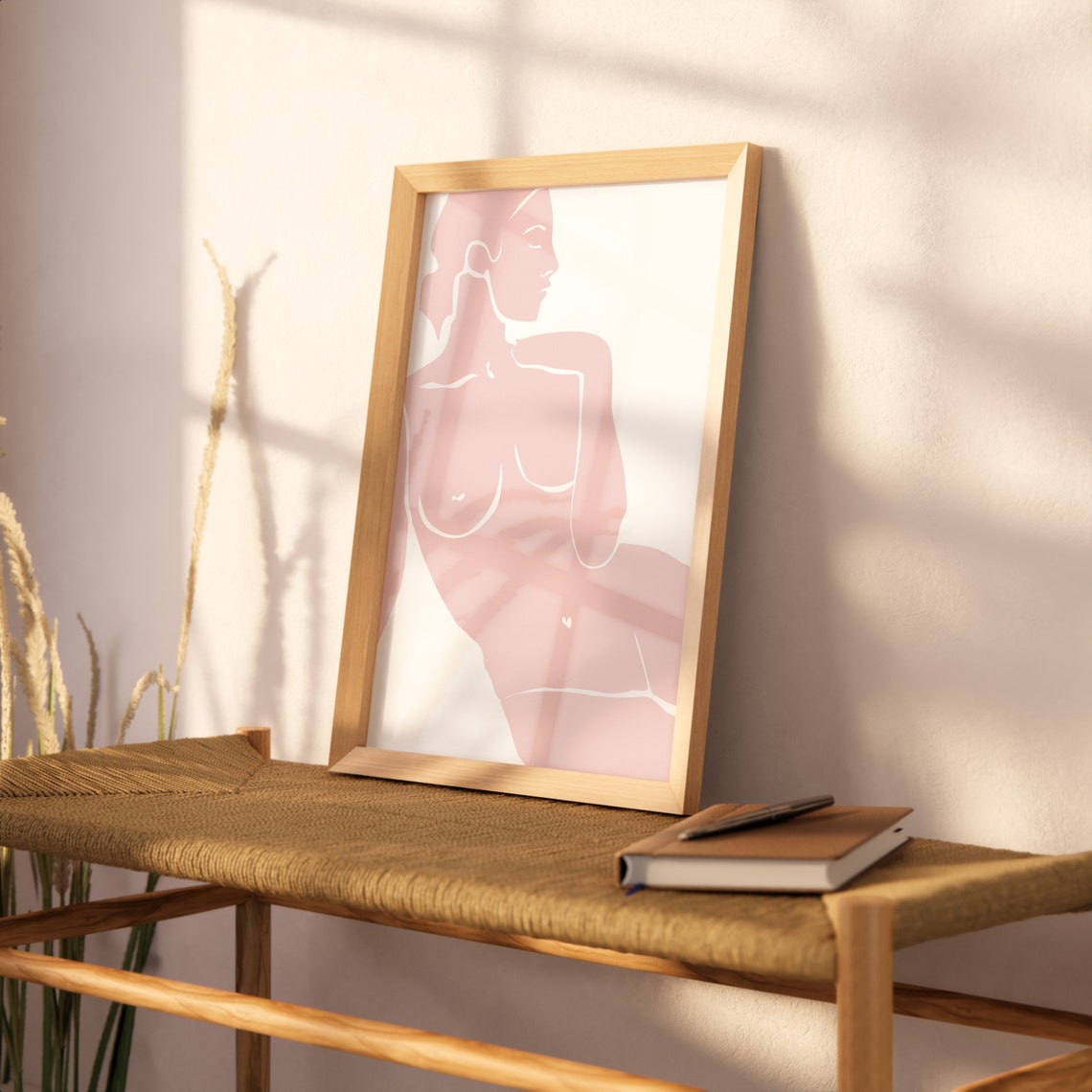 Abstract Female Figure One Line Art Blush Pink Minimalist Wall Poster - Image 2