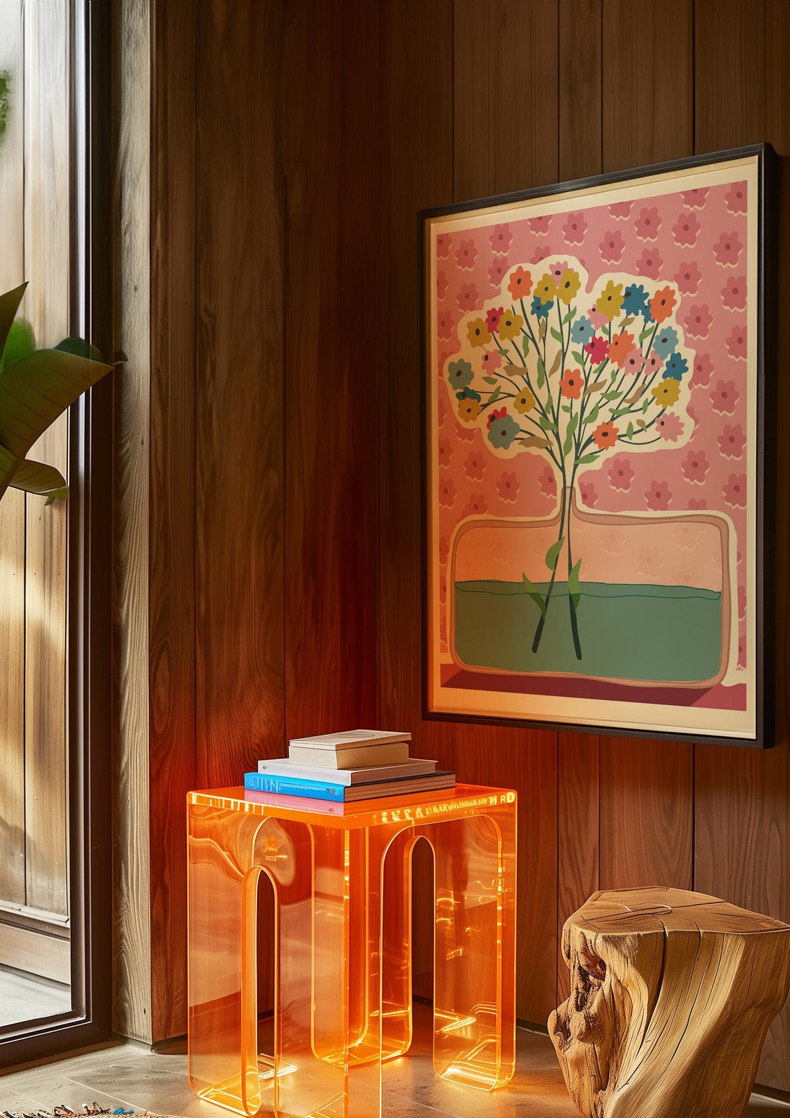 Colorful Wildflower Bouquet Glass Vase Pink Pattern Cheerful Wall Art - Image 3