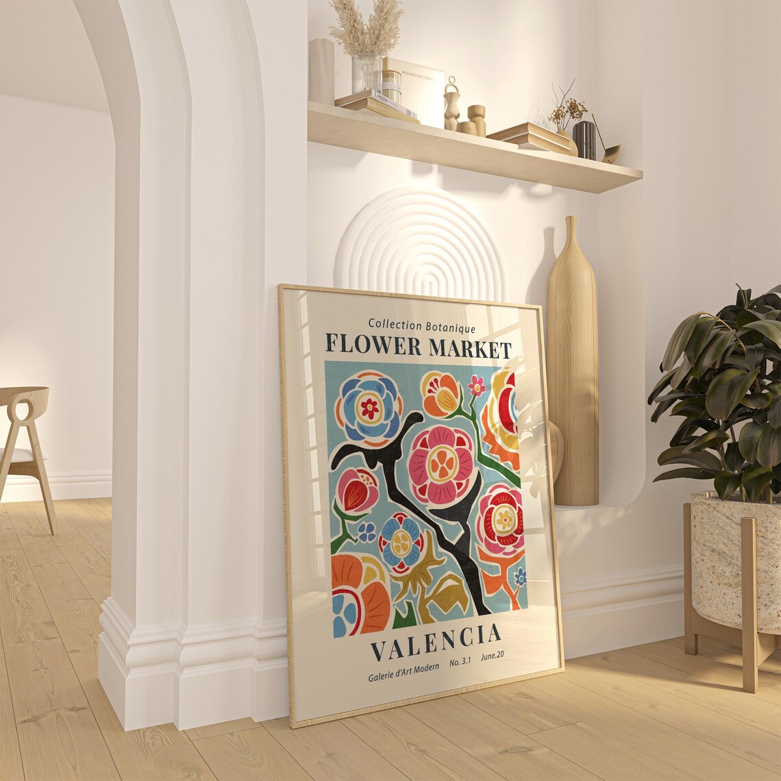 Flower Market Valencia Bold Botanical Blooms Blue Vintage Art Poster - Image 2