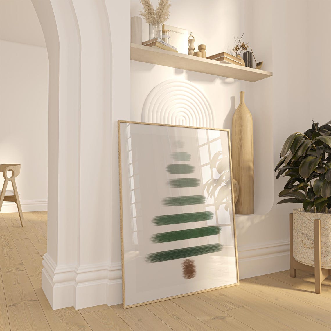 Abstract Green Christmas Tree Brushstroke Minimalist Festive Wall Art - Image 2