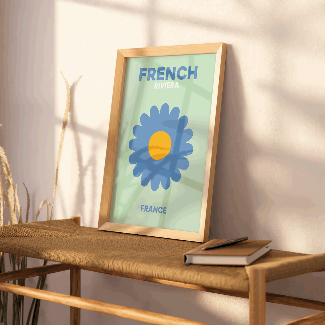 French Riviera Retro Daisy Sage Green Preppy France Travel Poster - Image 3
