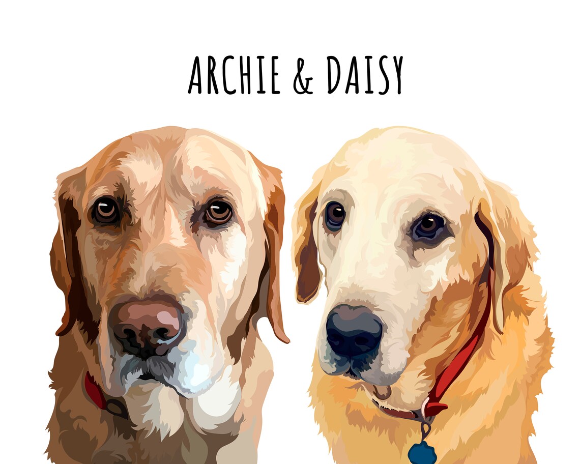 Custom Portrait of Two Golden Labrador Dogs Archie and Daisy Poster