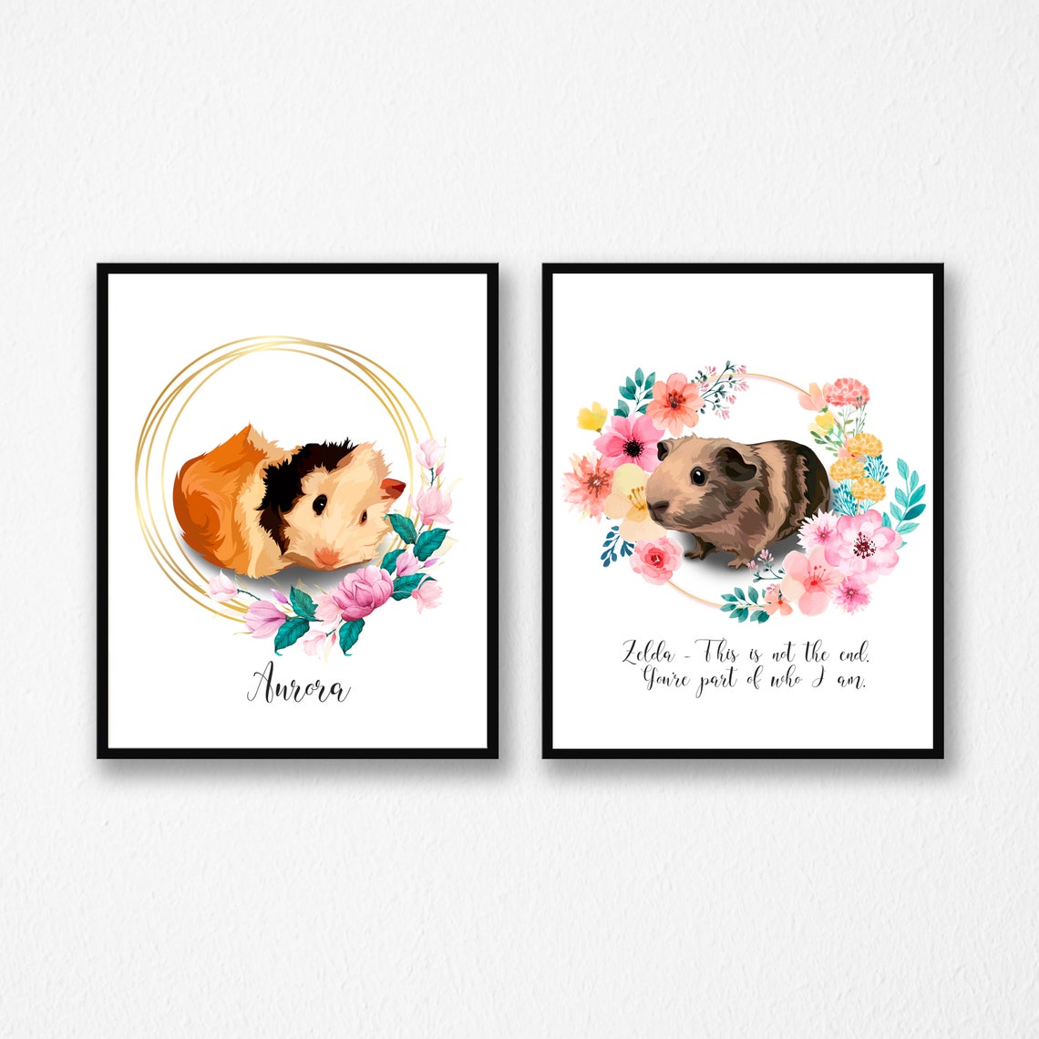 Custom Portrait of Two Guinea Pigs Personalized Pet Lover Gift Print
