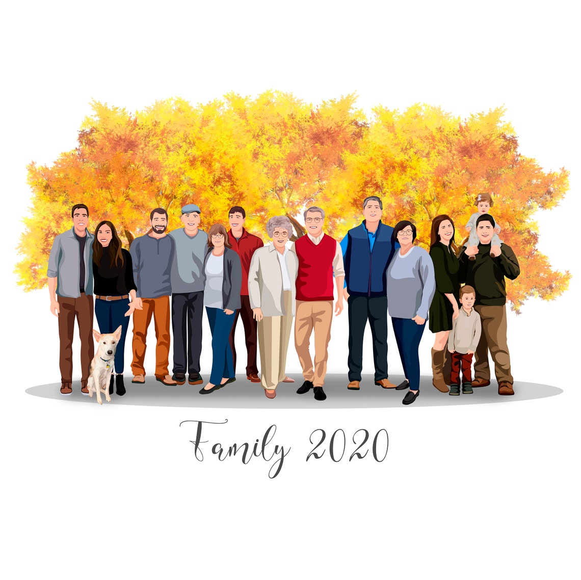 Custom Family Portrait Gift For Grandparents Family Portrait Big Family Portrait Illustration Christmas Gift For Parents