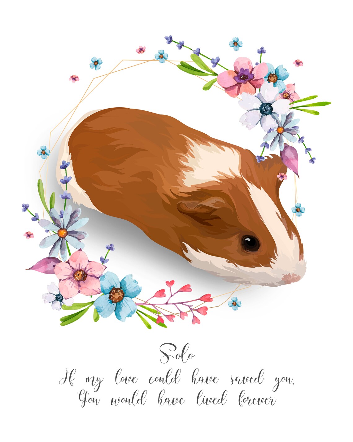 Custom Guinea Pig Memorial Portrait Zelda Floral Gift Poster - Image 5