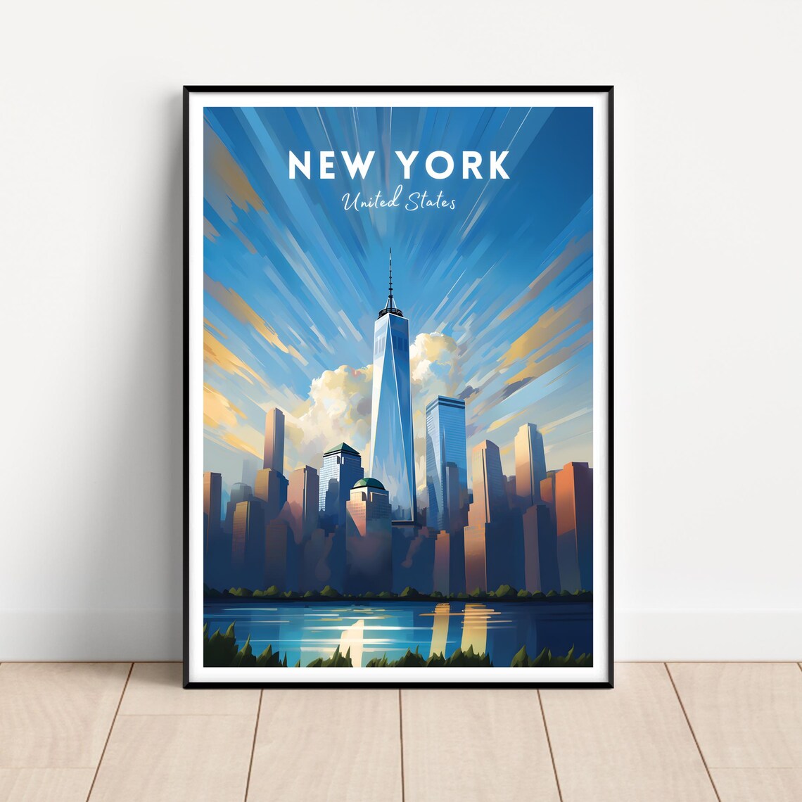 New York Freedom Tower Manhattan Skyline Sunrise Travel Poster