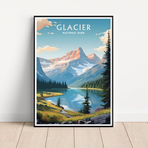 Glacier National Park Majestic Peaks Vintage Style Travel Poster