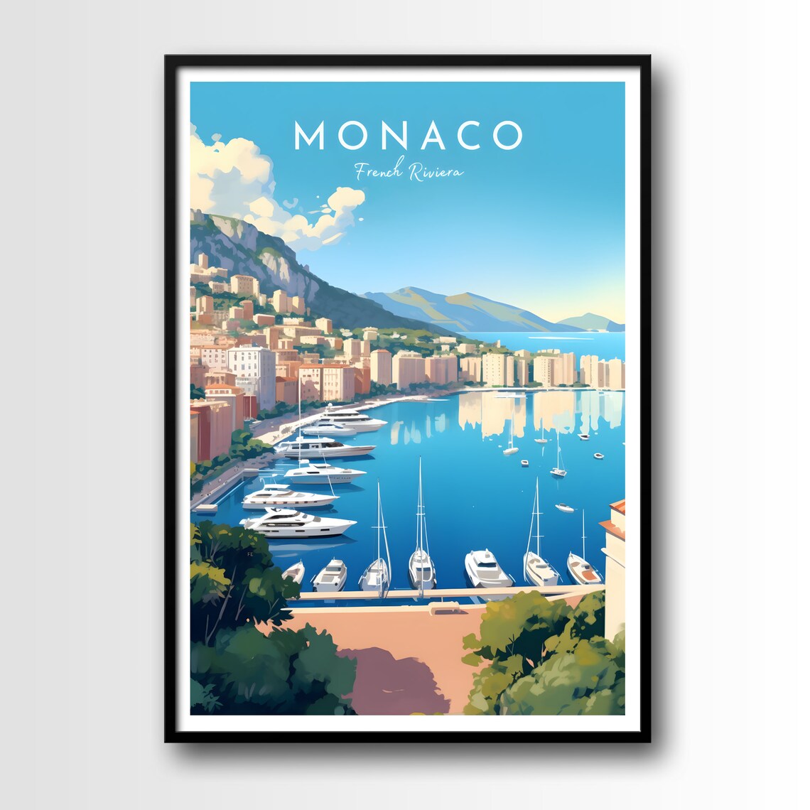 Monaco French Riviera Harbor Yacht Marina Luxury Travel Poster