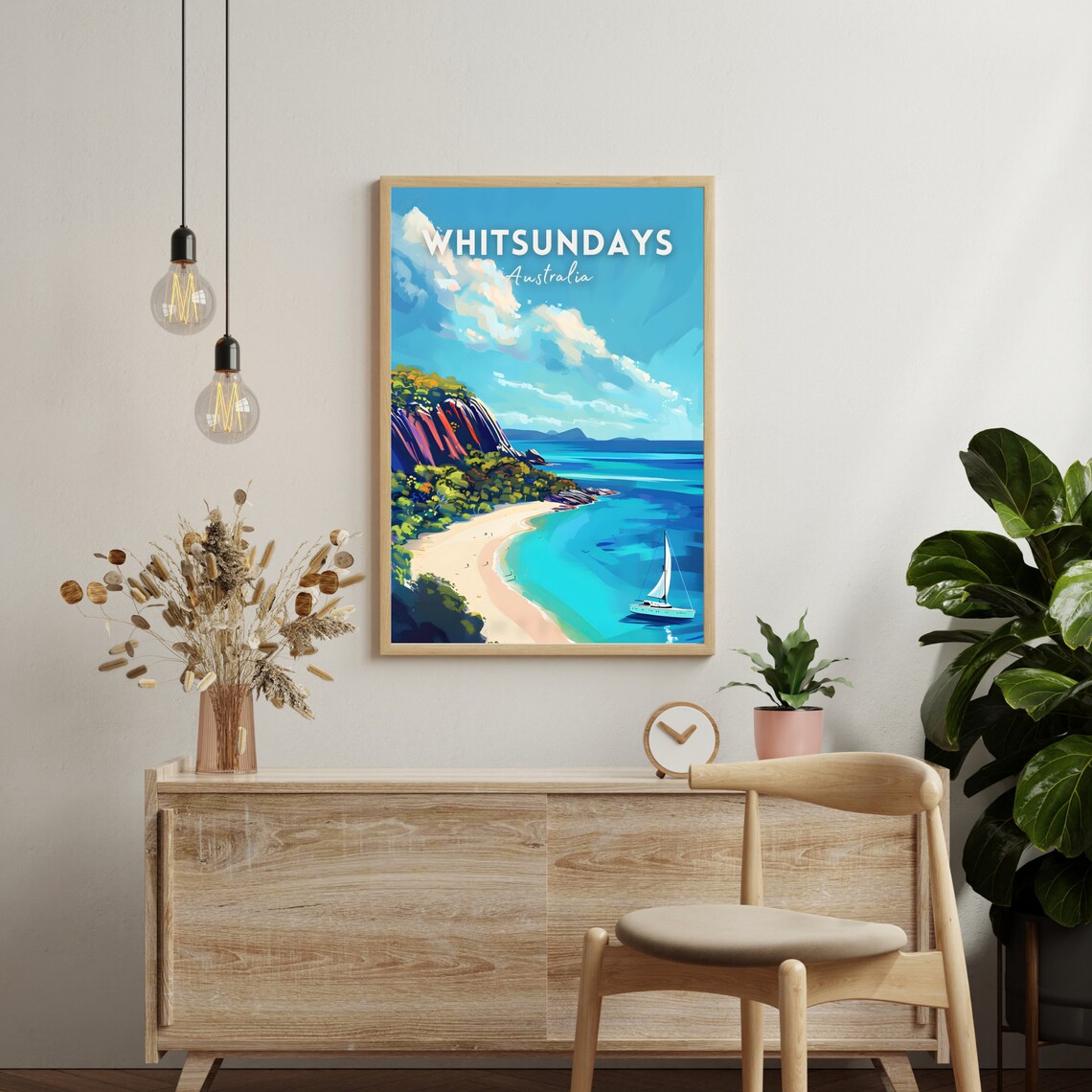 Whitsundays Australia Sunny Sailboat Beach Tropical Travel Poster - Image 2