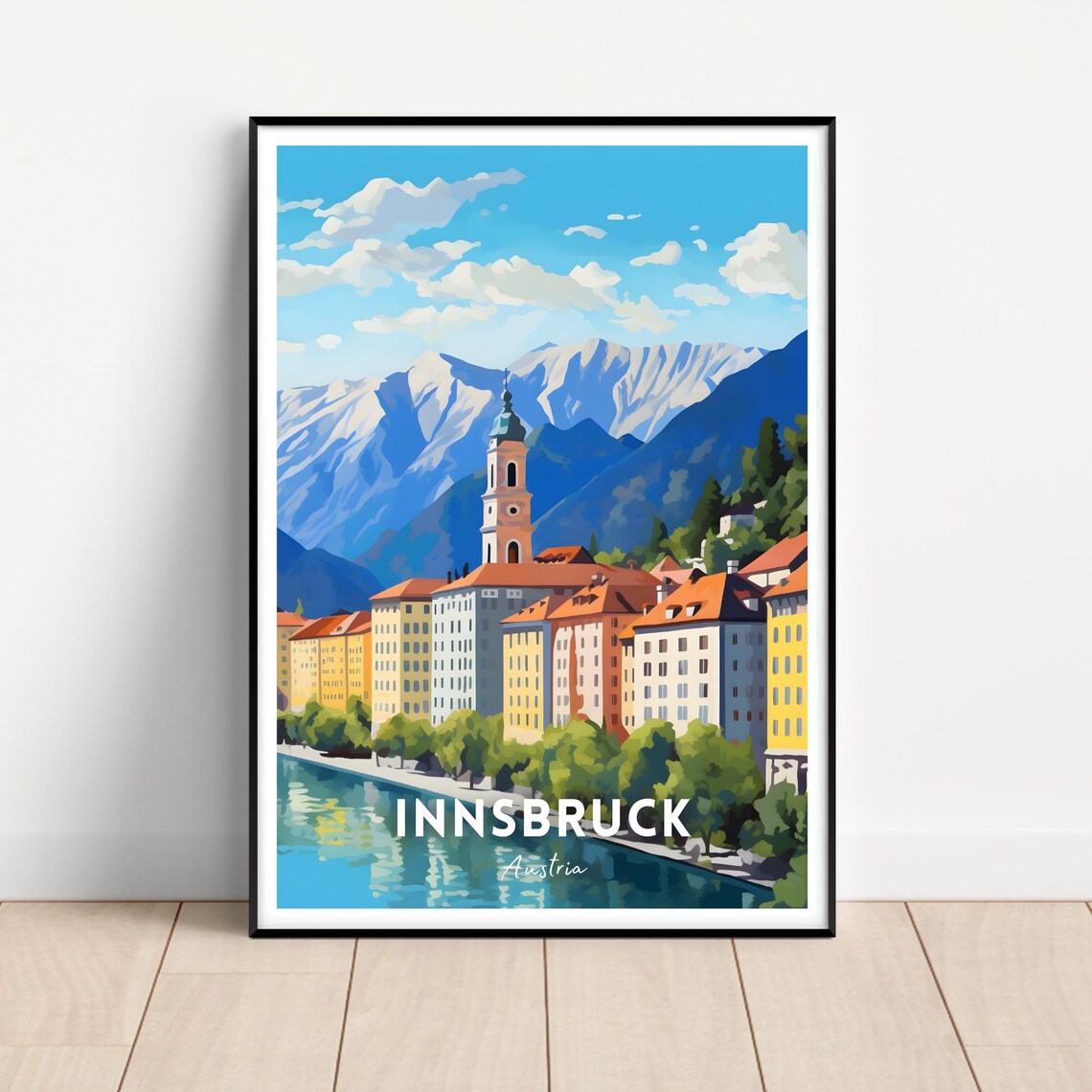 Innsbruck Austria Old Town River Alpine Mountains Travel Poster