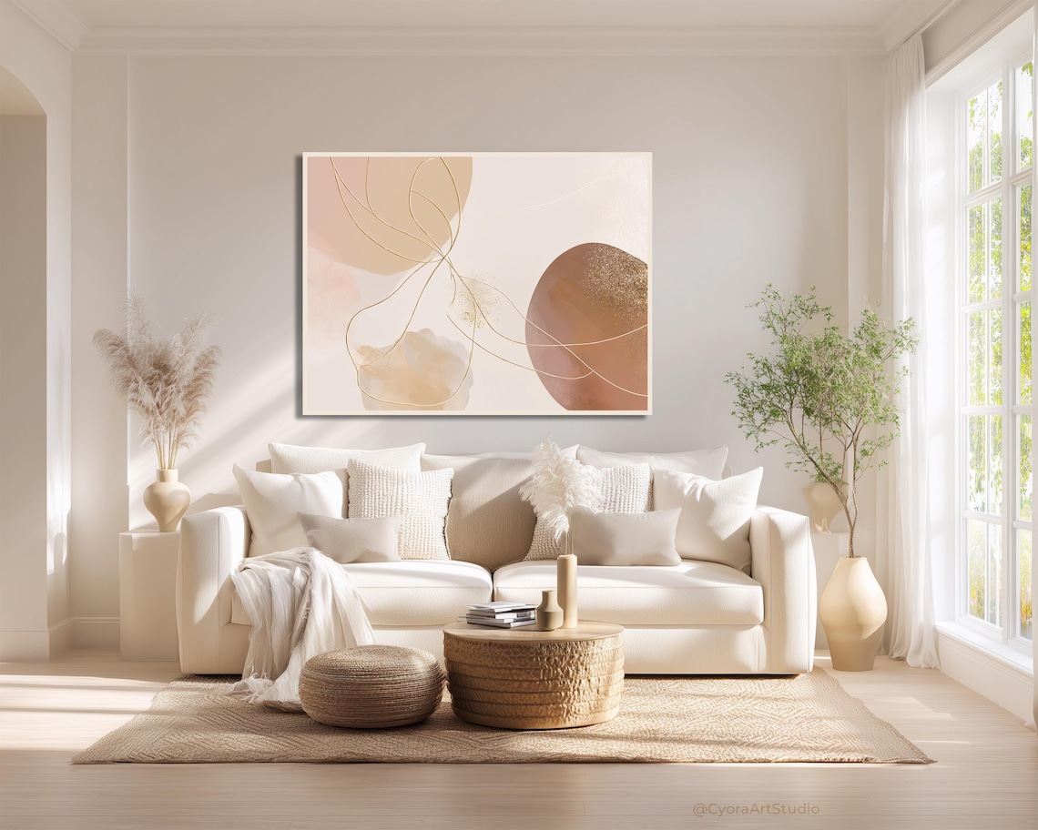 Abstract Wall Art, Warm Beige Gold Minimalist