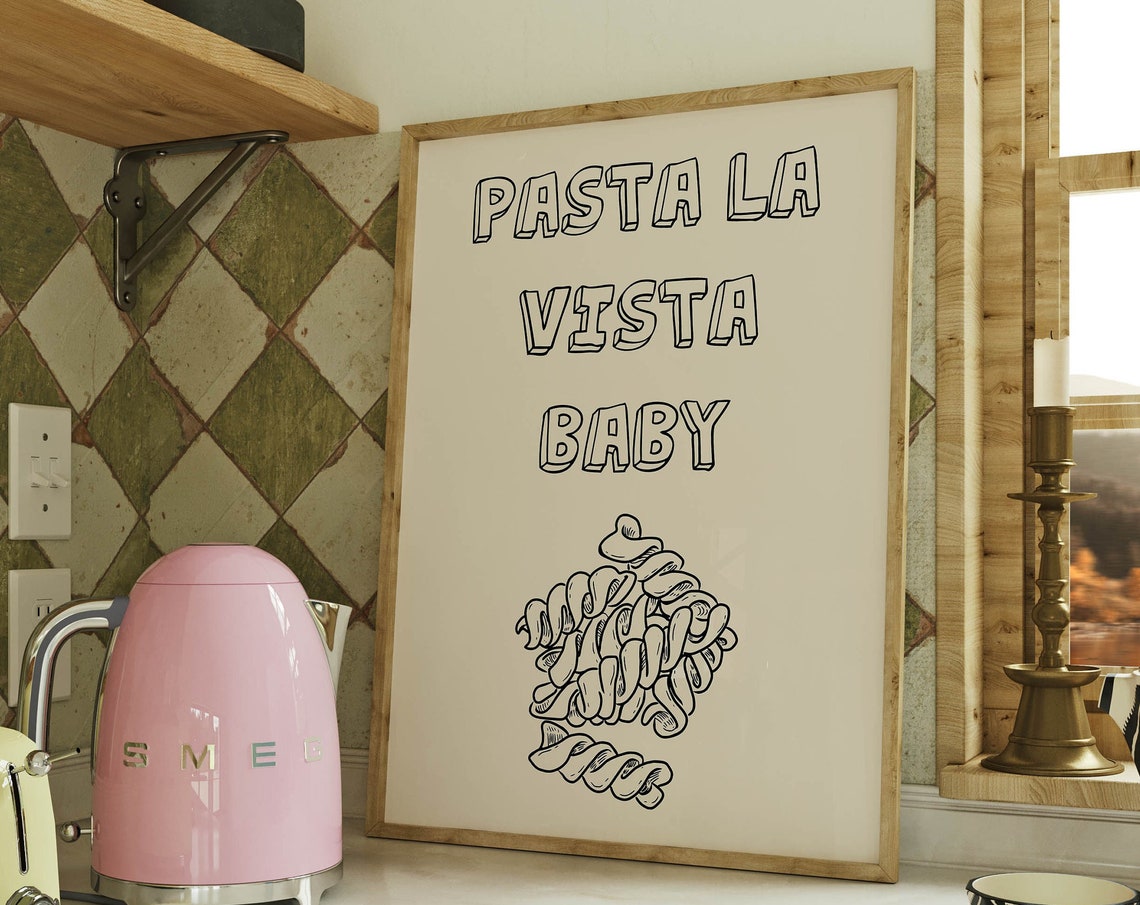 Pasta La Vista Baby Funny Fusilli Pasta Kitchen Line Art Wall Poster - Image 4