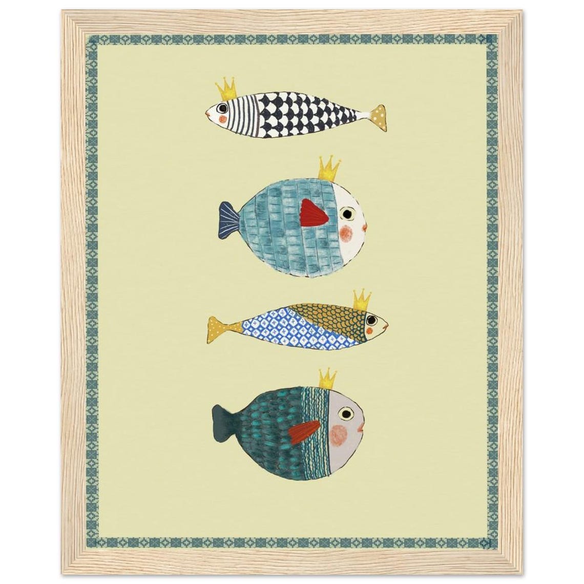 Crowned Fish Folk Art Print Colorful Whimsical Fish King Nursery Decor