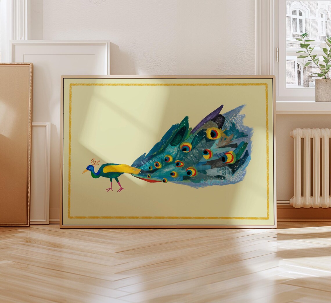 Colorful Peacock With Fanned Tail Vibrant Bird Illustration Nursery Poster - Image 2
