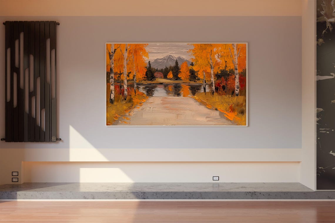 Autumn River Landscape Oil Painting Poster Golden Birch Trees Artwork - Image 4