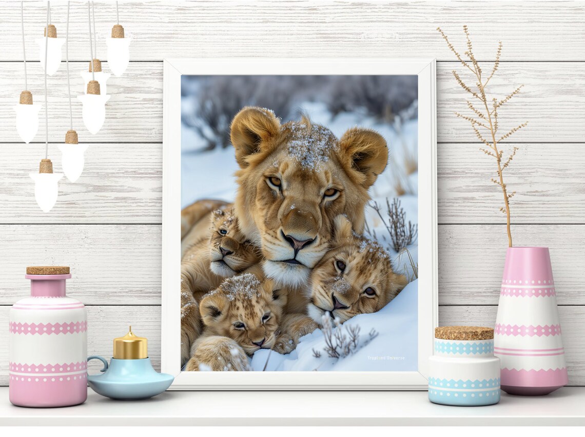Lioness And Her Three Cubs Art Print, Wildlife