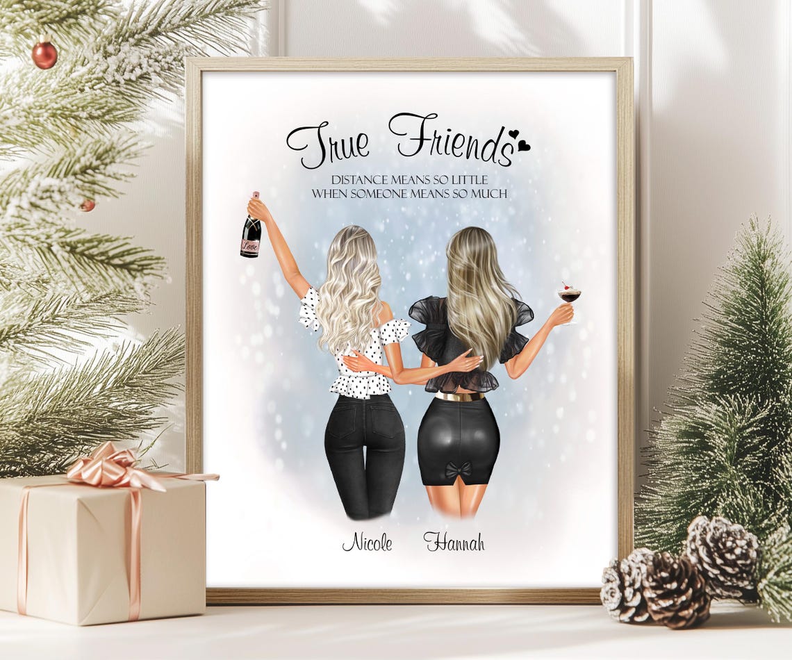 Christmas Best Friend Gifts For Her Personalized Gifts For Friends Custom Friendship Gifts For Women Best Friend Print Customized Portrait