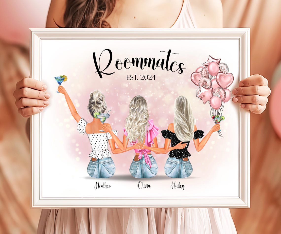 Roommates Est. 2024 Personalized Three Friends Print with Names