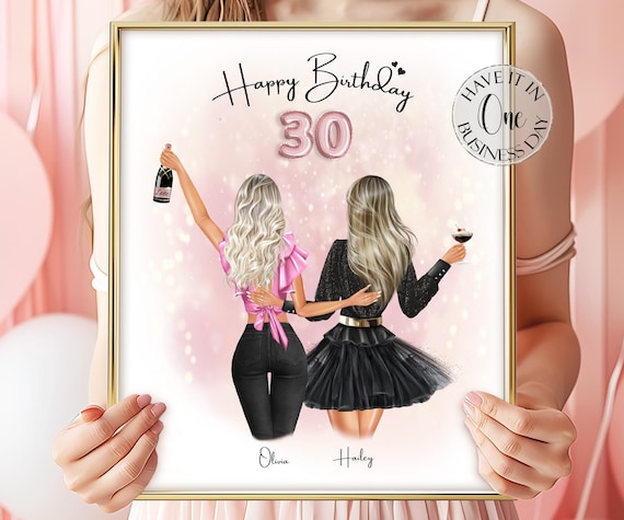 Happy 30th Birthday Champagne Toast Personalized Best Friends Poster