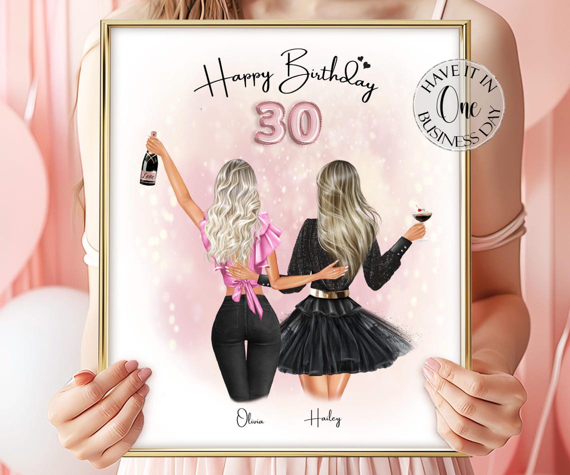 Happy 30th Birthday Champagne Toast Personalized Best Friends Poster