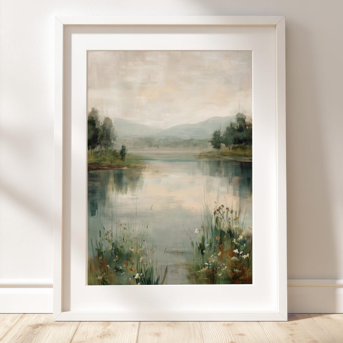 Tranquil Lakeside View Print With Soft Impressionist Landscape Mood