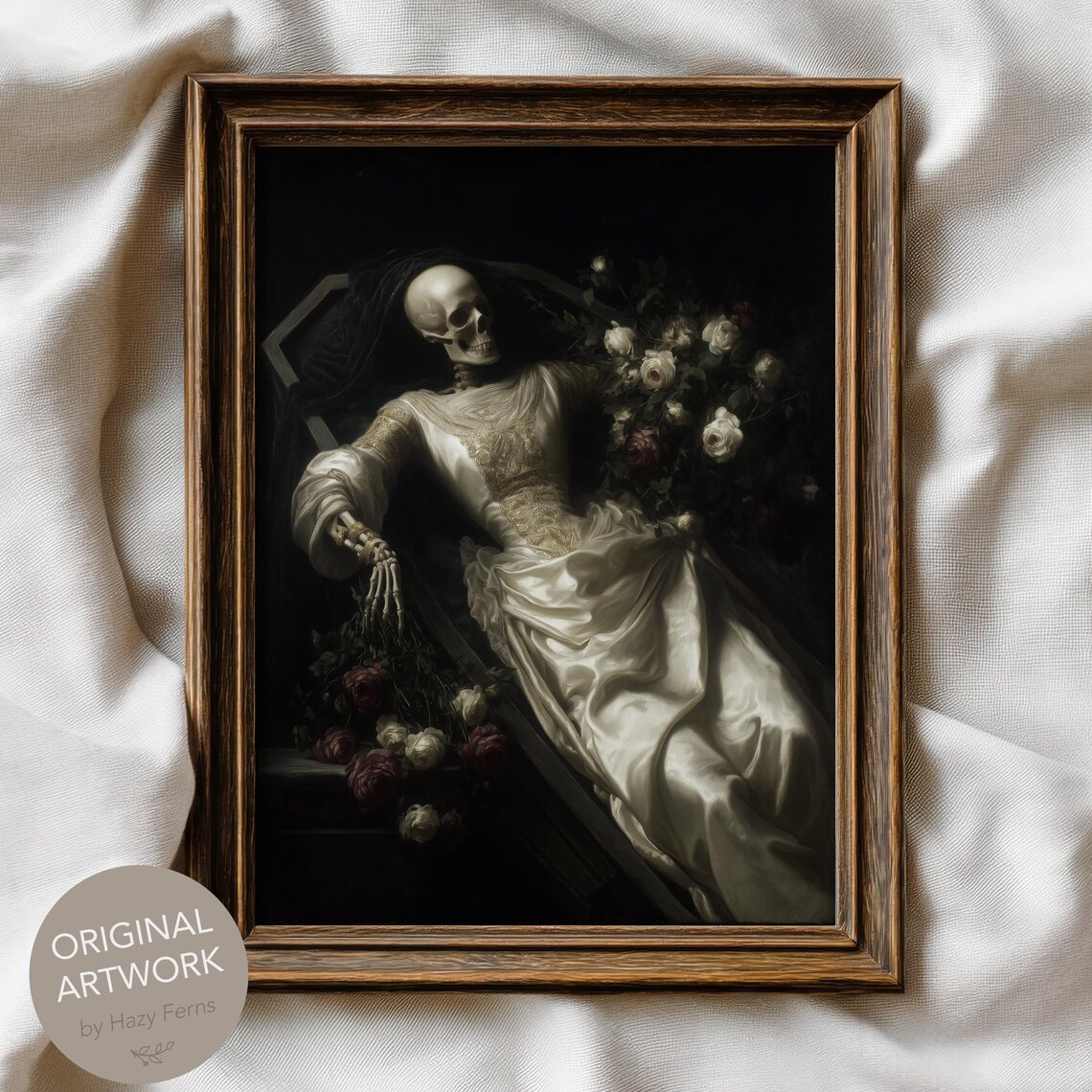 Skeleton In White Wedding Dress Dark Academia Gothic Fine Art Print