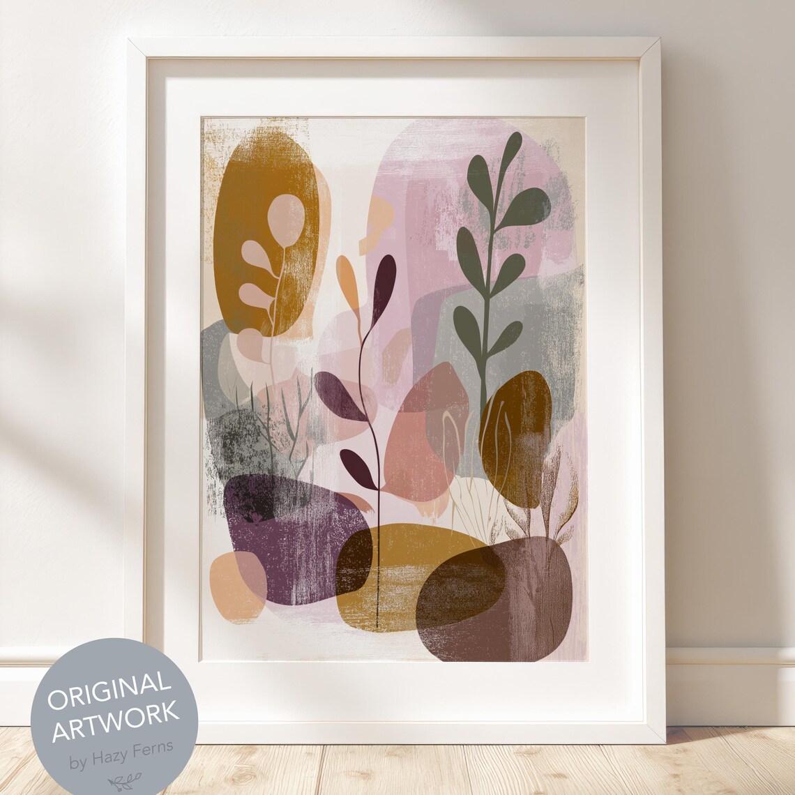 Autumn Boho Abstract Wall Art Earthy Beige And Mauve Shapes Modern Seasonal Decor