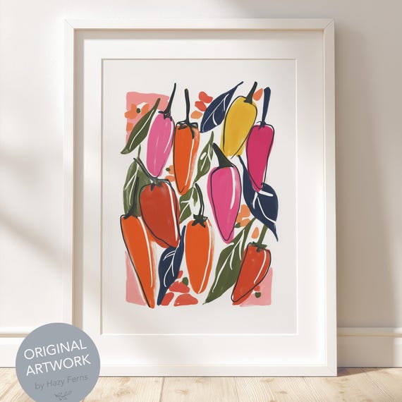 Red Chili Pepper Gouache Art Print Modern Spicy Kitchen Decor