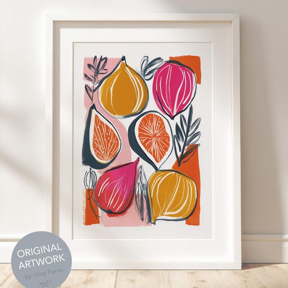 Fig Fruit Gouache Art Print, Modern Kitchen Decor