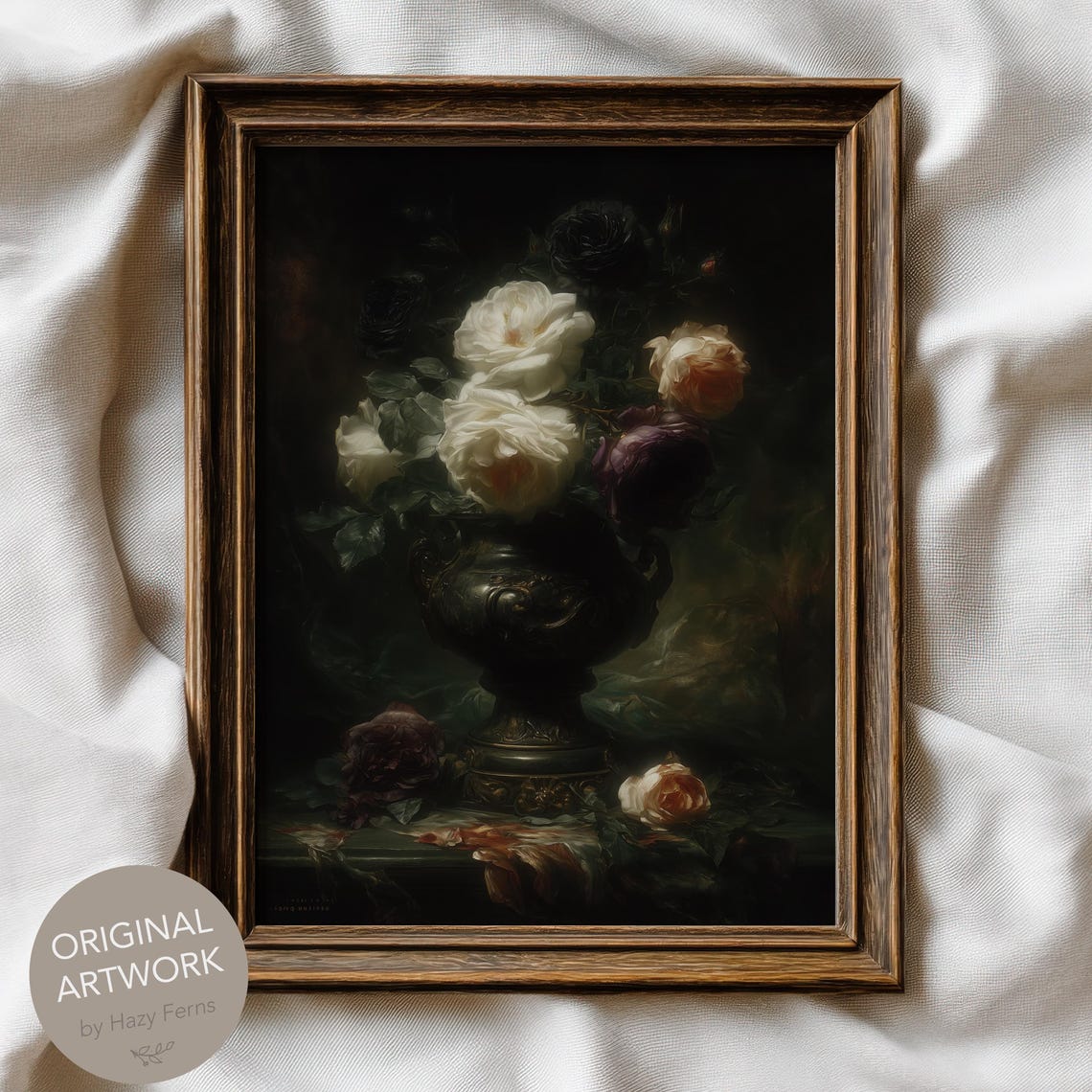 White And Black Roses Gothic Still Life Print