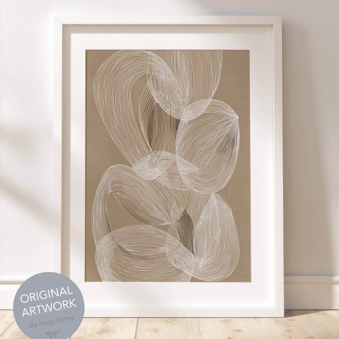 Neutral Beige White Line Abstract Geometric Boho Fine Art Print