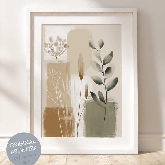 Abstract Floral Beige Botanical Shapes Minimalist Boho Print