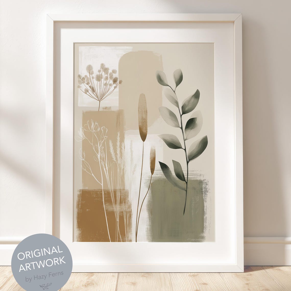 Abstract Floral Beige Botanical Shapes Minimalist Boho Print
