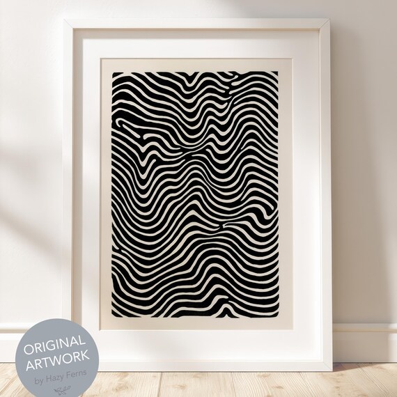 Beige Abstract Line Art Print Minimalist Boho Wall Decor