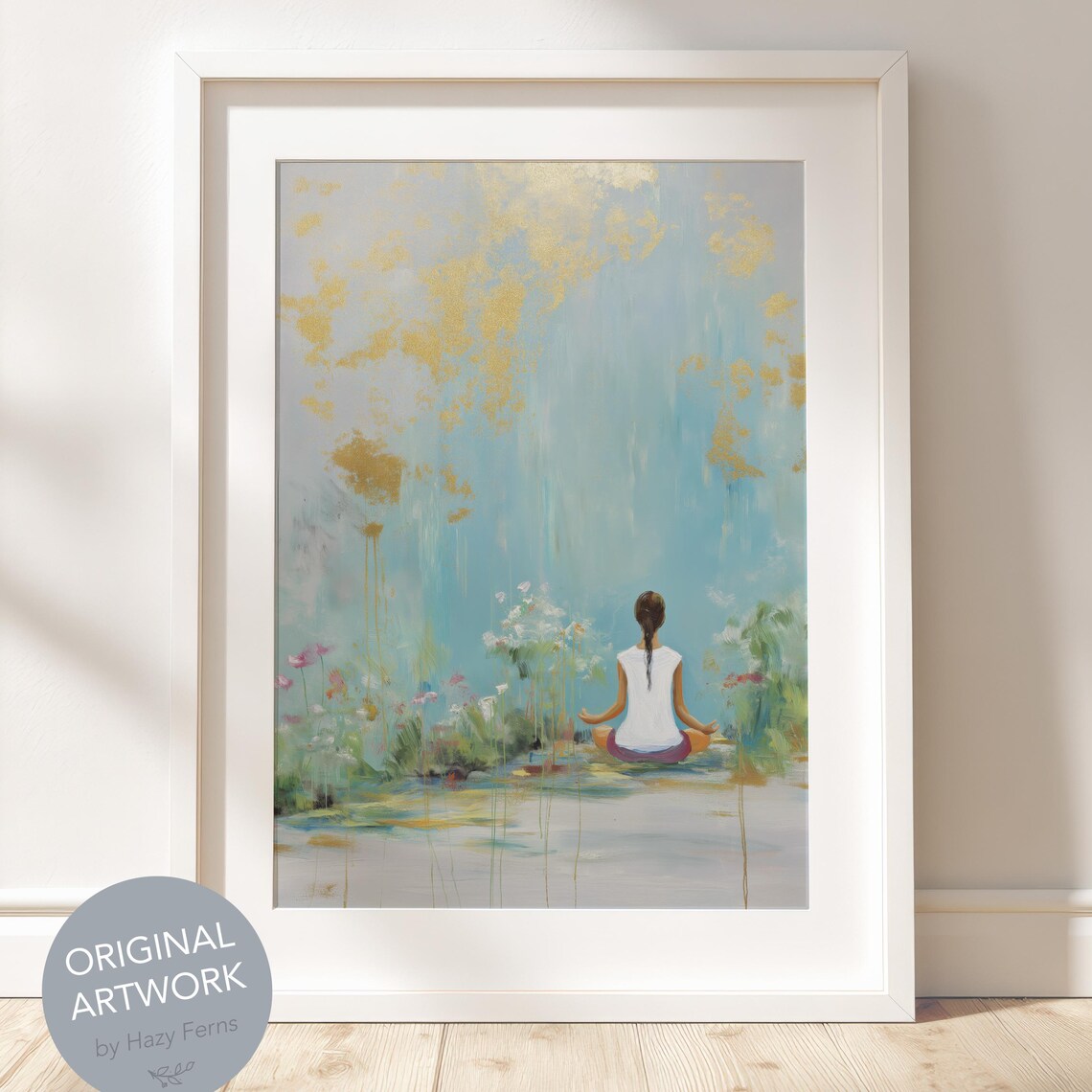 Yoga Woman Art Print, Serene Boho Garden Scene
