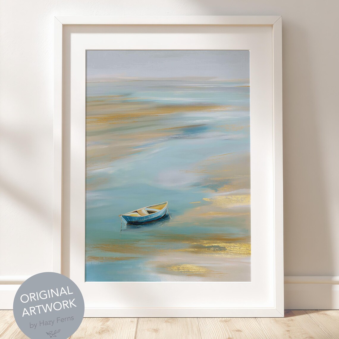 Pastel Ocean Boat Art Print, Minimalist Coastal Art